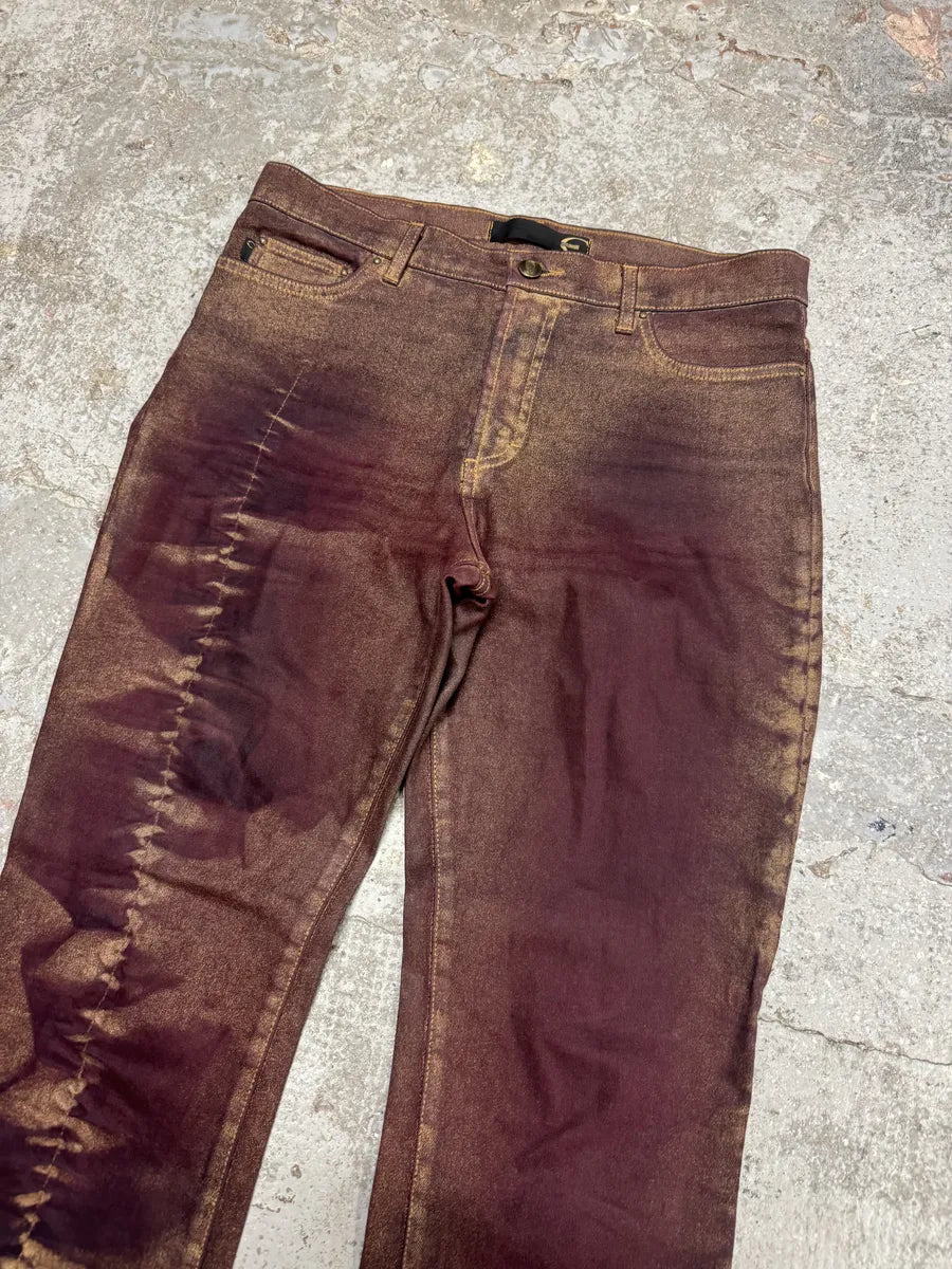 2000s Cavalli Burgundy Eroded Gold Pants (M) CgxOSwS 5