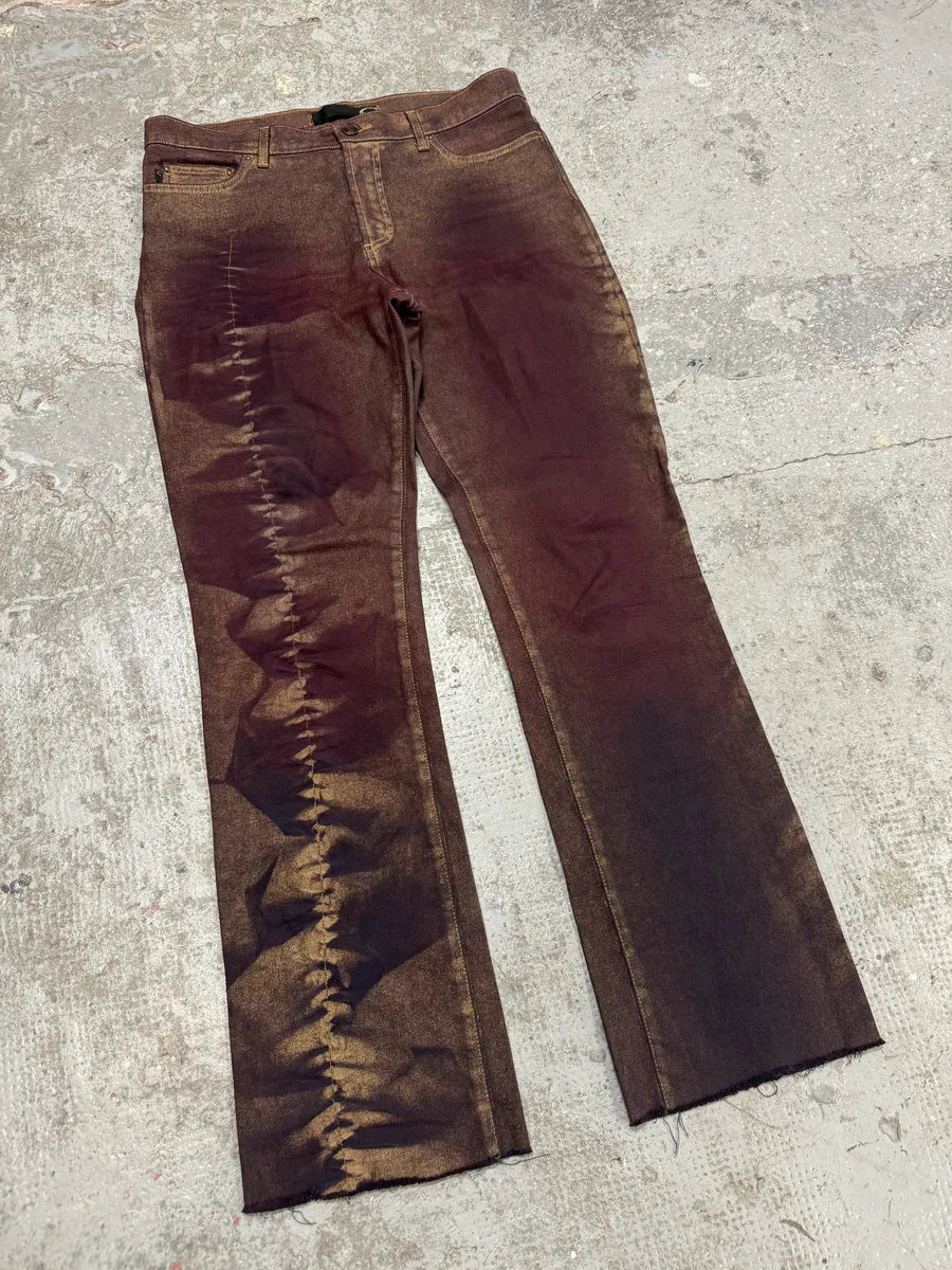 2000s Cavalli Burgundy Eroded Gold Pants (M) CgxOSwS 6
