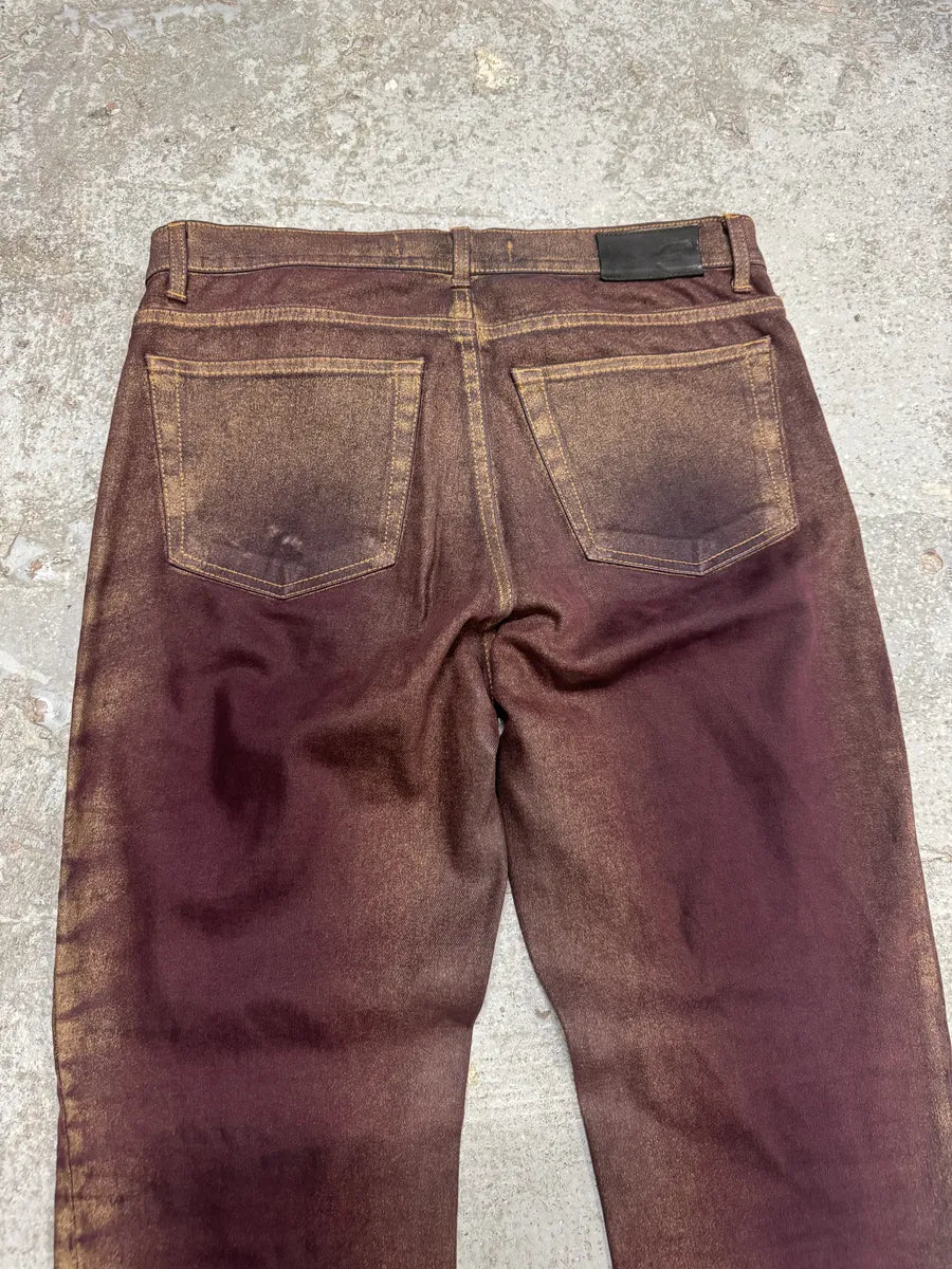 2000s Cavalli Burgundy Eroded Gold Pants (M) CgxOSwS 8