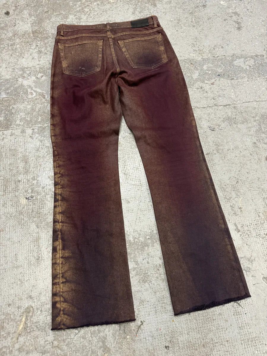 2000s Cavalli Burgundy Eroded Gold Pants (M) CgxOSwS 9