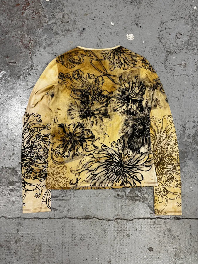 2000s Cavalli Chinese Ink Flowers Beige Longsleeves btzRvyk 3