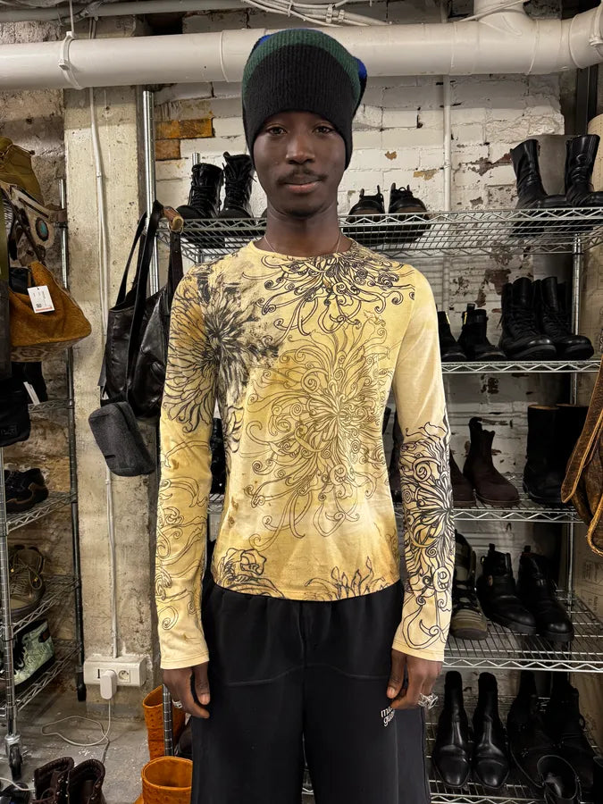 2000s Cavalli Chinese Ink Flowers Beige Longsleeves btzRvyk 1