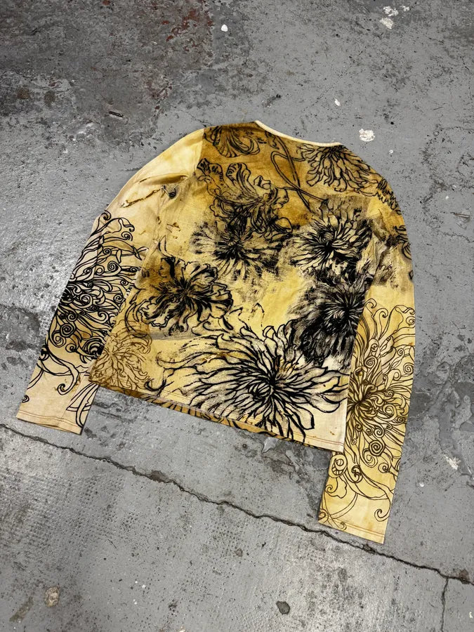 2000s Cavalli Chinese Ink Flowers Beige Longsleeves btzRvyk 5