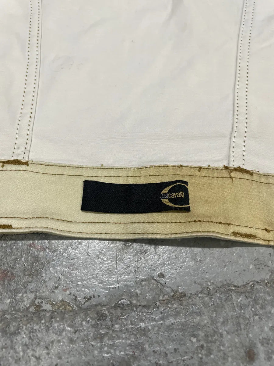 2000s Cavalli Chinese Ink Flowers Cropped Beige Jacket (XS/S) UxBfRLE 11