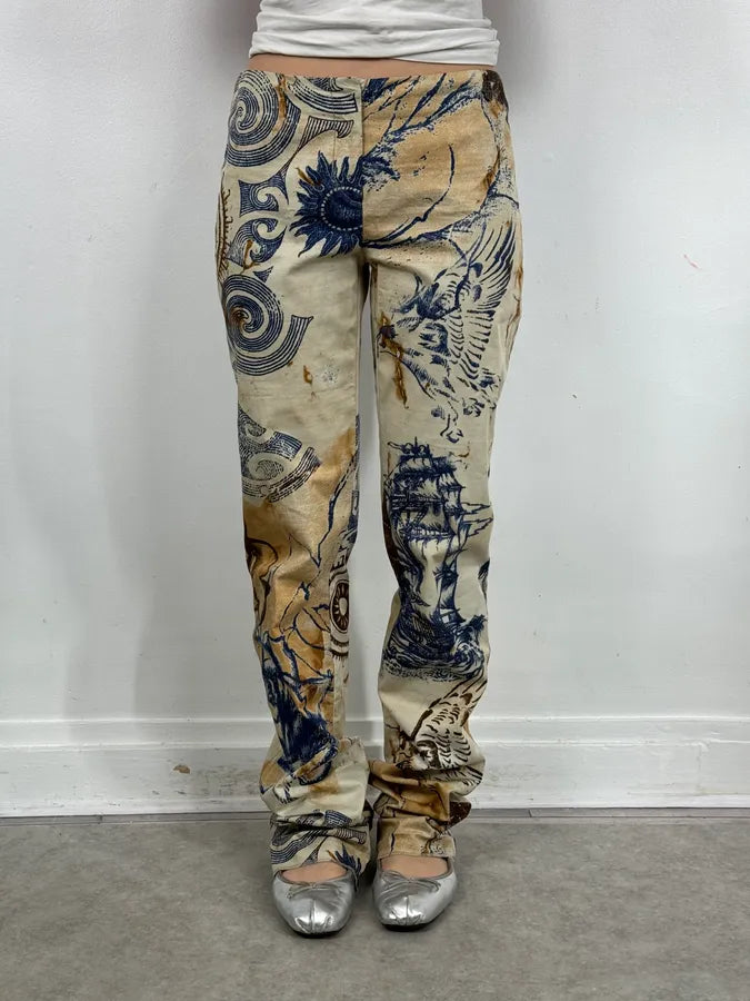 2000s Cavalli Class Eagle Boat Tatoo Beige Pants zDPzgmU 1