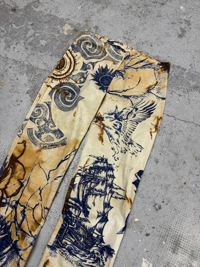 2000s Cavalli Class Eagle Boat Tatoo Beige Pants zDPzgmU 1