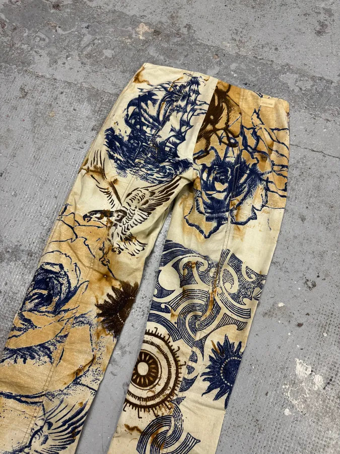 2000s Cavalli Class Eagle Boat Tatoo Beige Pants zDPzgmU 2