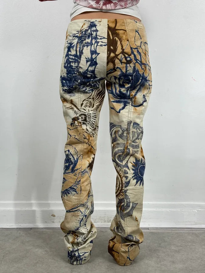 2000s Cavalli Class Eagle Boat Tatoo Beige Pants zDPzgmU 3