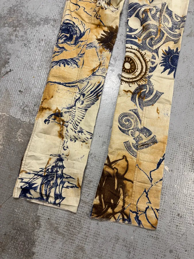 2000s Cavalli Class Eagle Boat Tatoo Beige Pants zDPzgmU 3