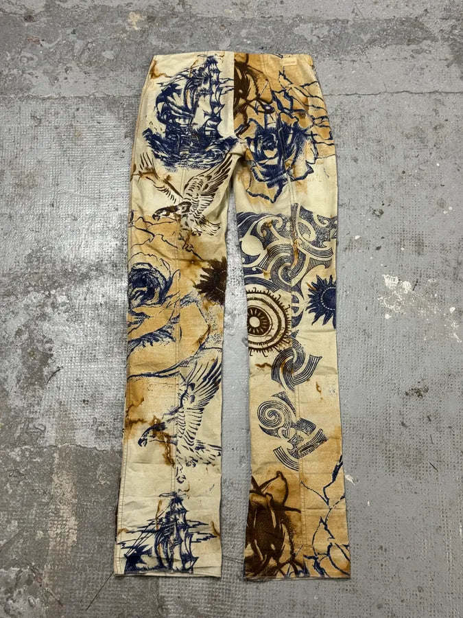 2000s Cavalli Class Eagle Boat Tatoo Beige Pants zDPzgmU 4