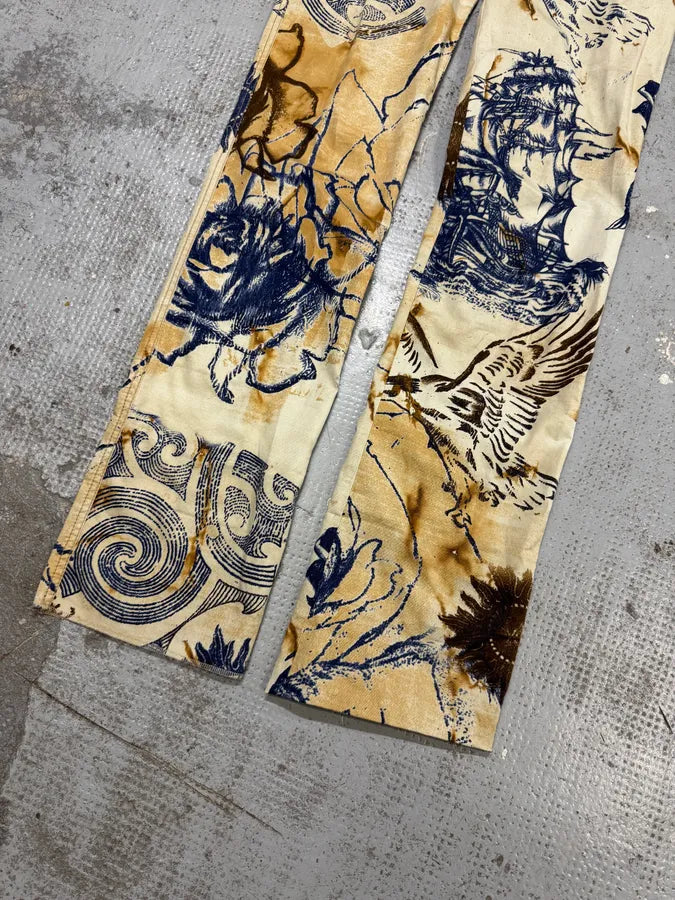 2000s Cavalli Class Eagle Boat Tatoo Beige Pants zDPzgmU 5