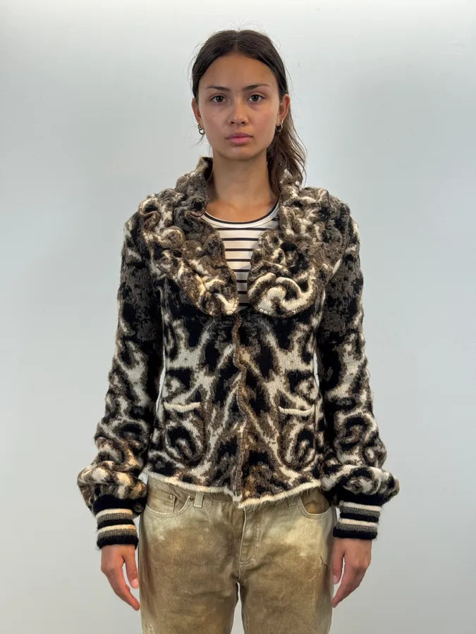 2000s Cavalli Class Leopard Wool Cardigan Jacket MrmSQNv 1