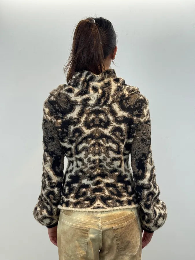 2000s Cavalli Class Leopard Wool Cardigan Jacket MrmSQNv 2