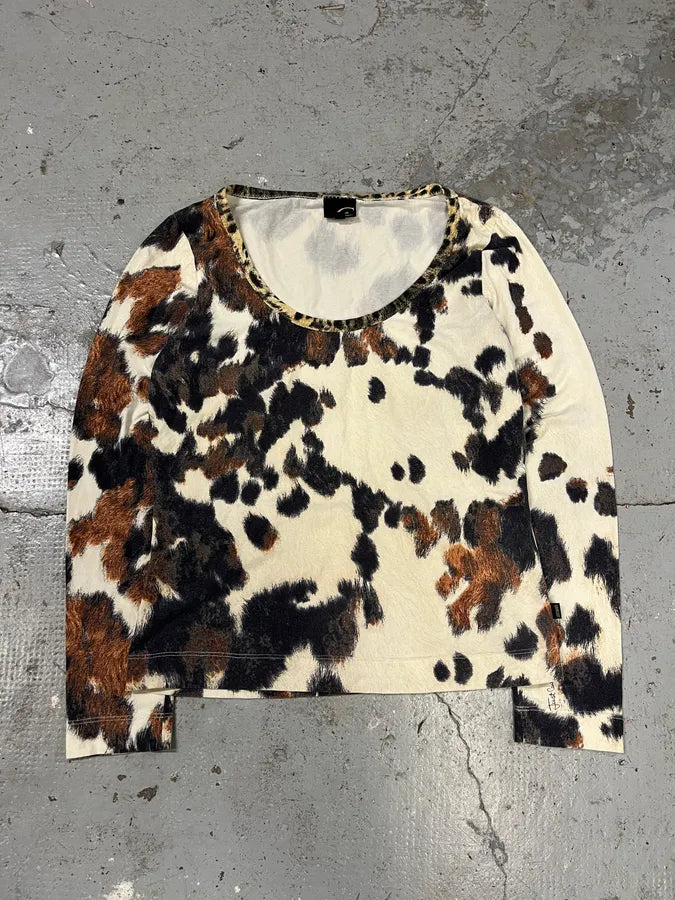 2000s Cavalli Cow Print Top Longsleeves (L) zNhOWSx 0