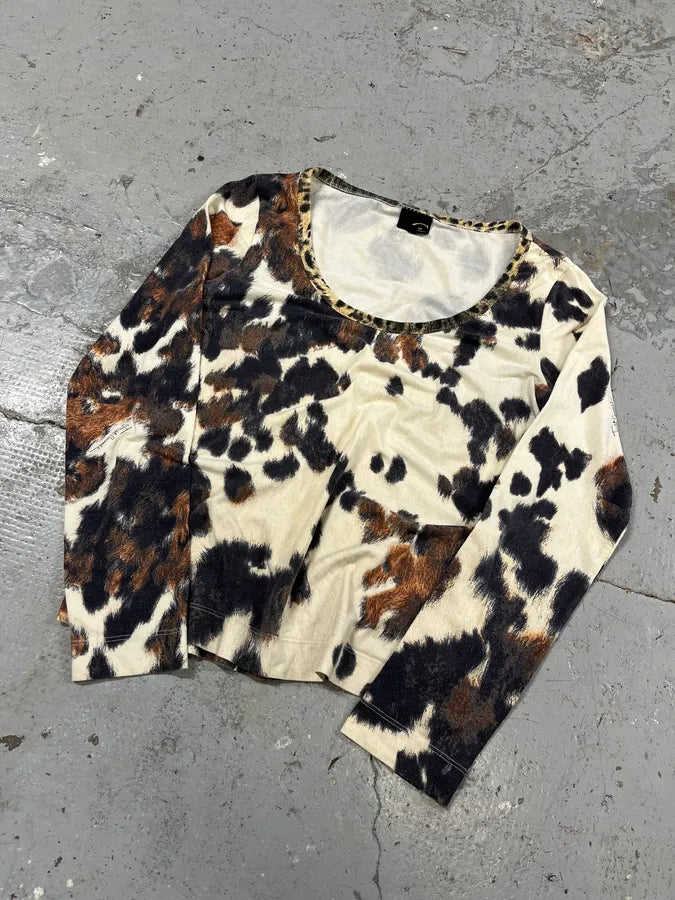 2000s Cavalli Cow Print Top Longsleeves (L) zNhOWSx 4