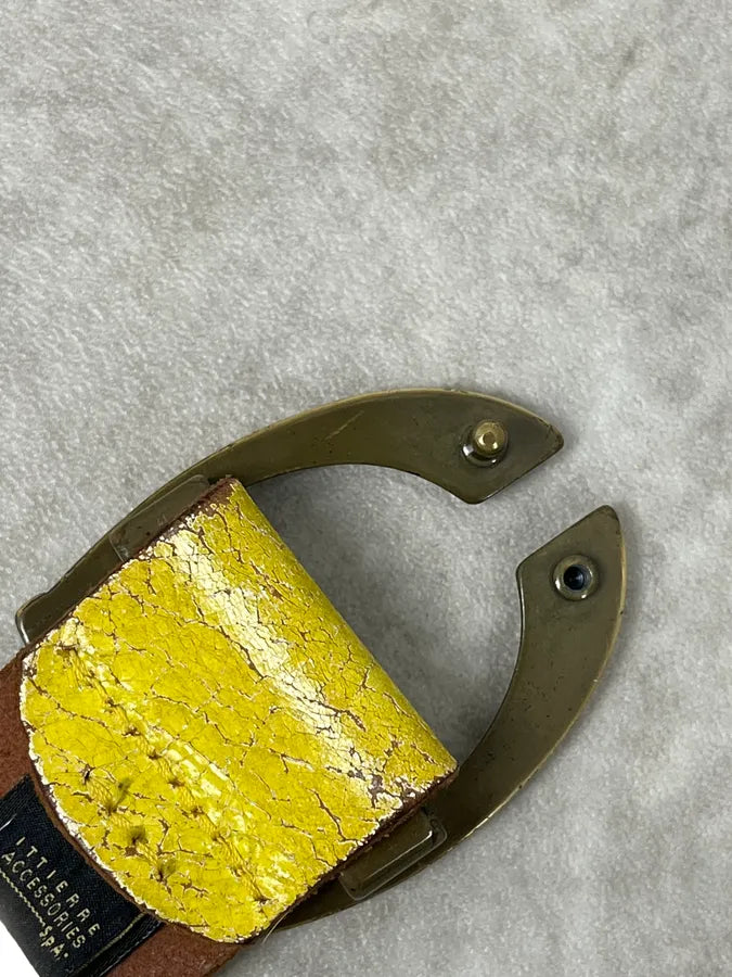 2000s Cavalli Cracked Yellow Leather Belt rwIIqhj 9