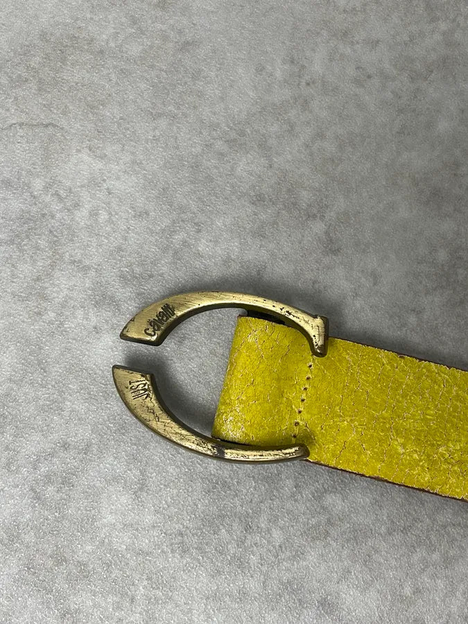 2000s Cavalli Cracked Yellow Leather Belt rwIIqhj 4