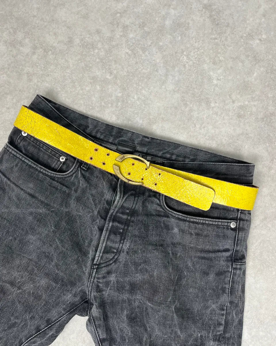 2000s Cavalli Cracked Yellow Leather Belt rwIIqhj 0