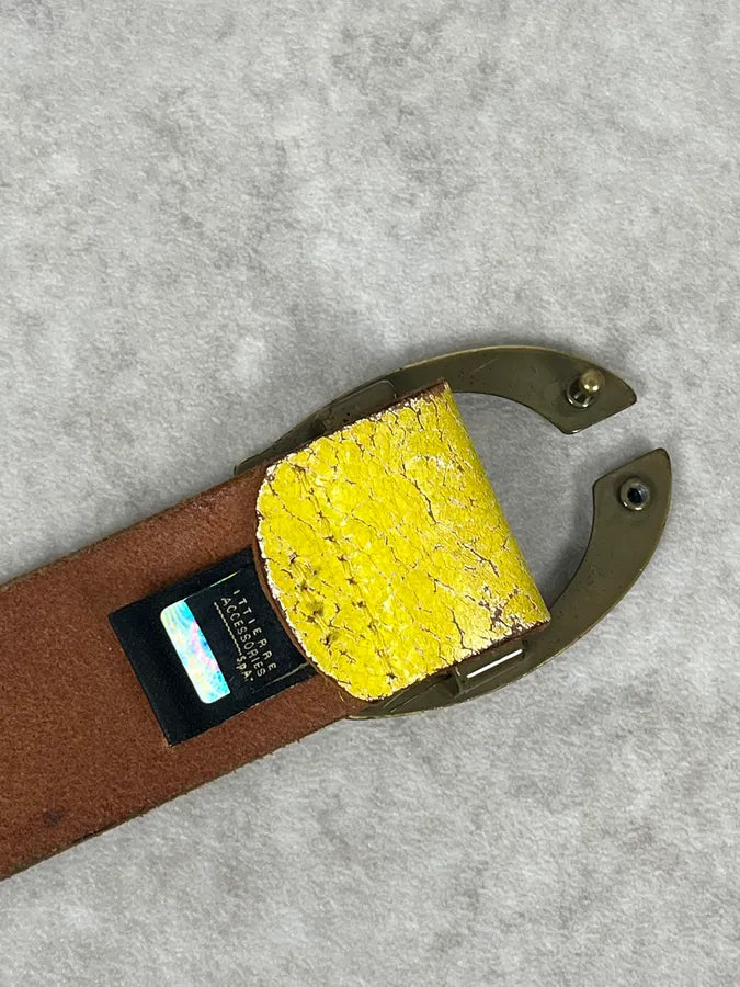 2000s Cavalli Cracked Yellow Leather Belt rwIIqhj 7