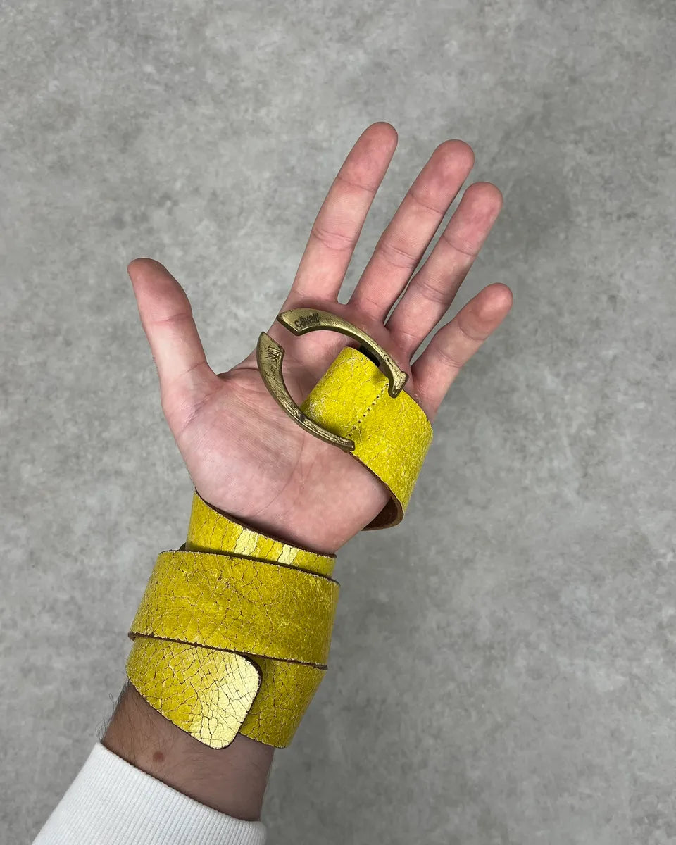 2000s Cavalli Cracked Yellow Leather Belt rwIIqhj 2