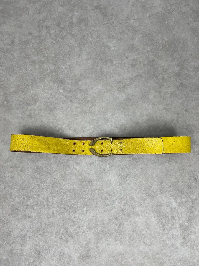 2000s Cavalli Cracked Yellow Leather Belt rwIIqhj 3