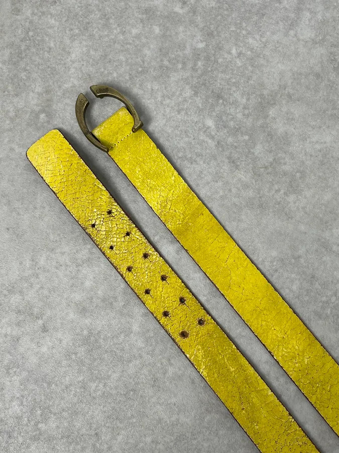 2000s Cavalli Cracked Yellow Leather Belt rwIIqhj 1
