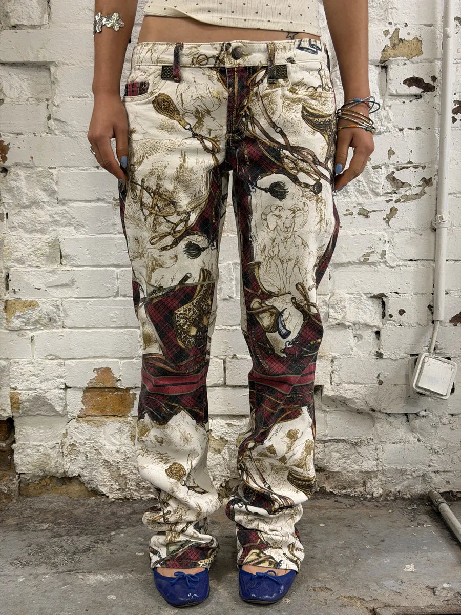 2000s Cavalli Cream Cotton Equestrian Harness Pants TIDrDOf 0