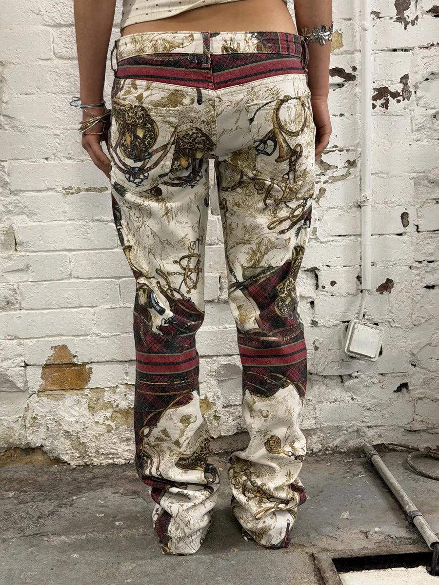 2000s Cavalli Cream Cotton Equestrian Harness Pants TIDrDOf 1