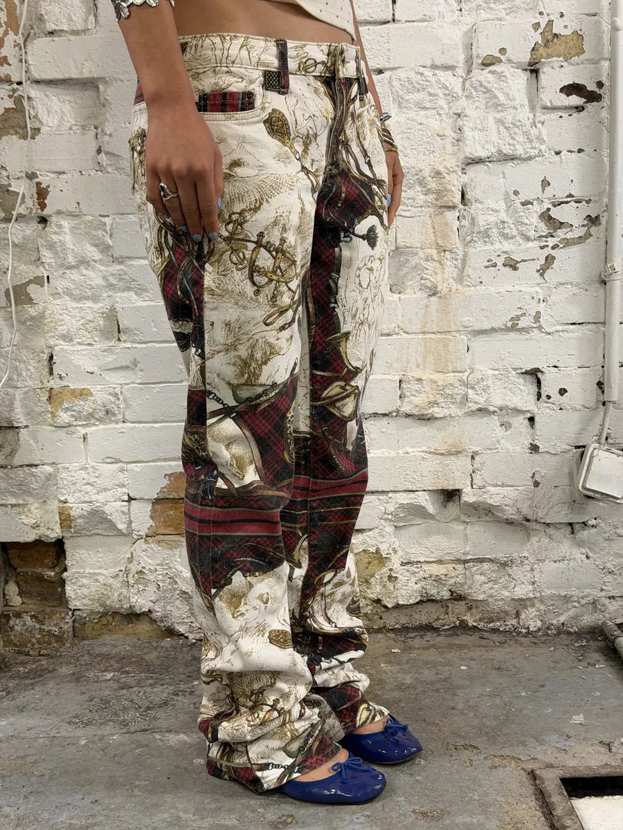 2000s Cavalli Cream Cotton Equestrian Harness Pants TIDrDOf 2