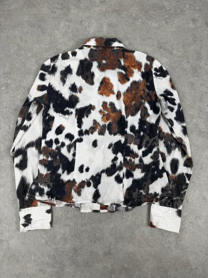 SS2004 Cavalli White & Brown Cow Print Shirt uWvAuyE 3