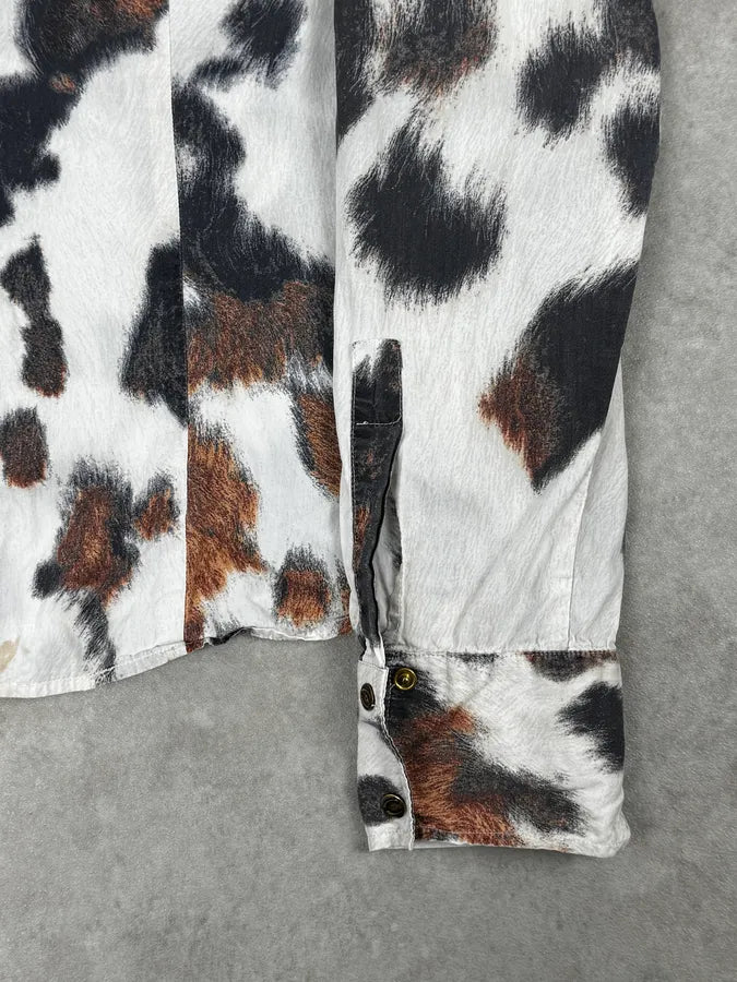 SS2004 Cavalli White & Brown Cow Print Shirt uWvAuyE 7