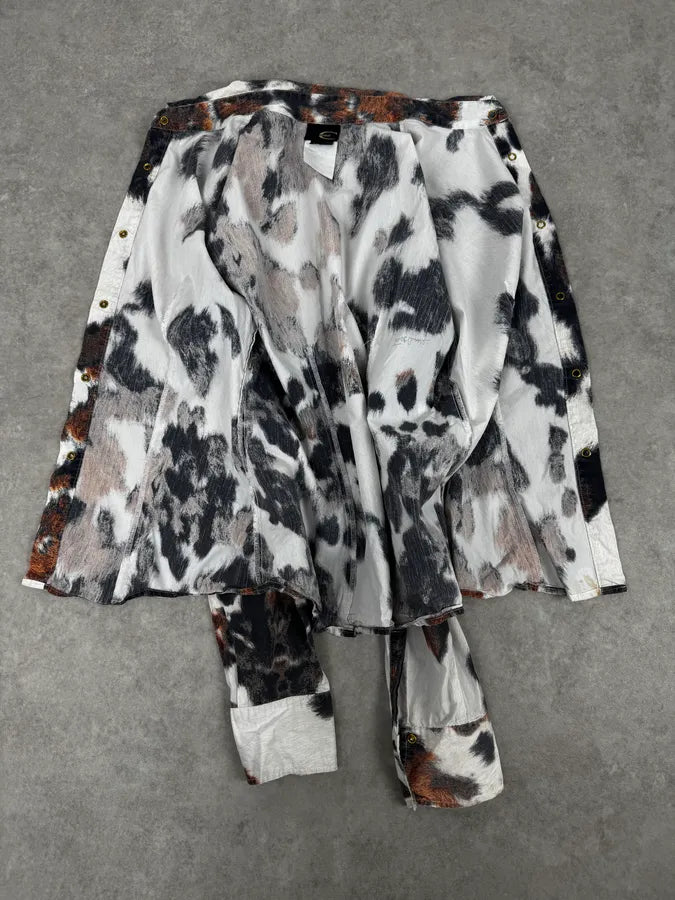 SS2004 Cavalli White & Brown Cow Print Shirt uWvAuyE 6