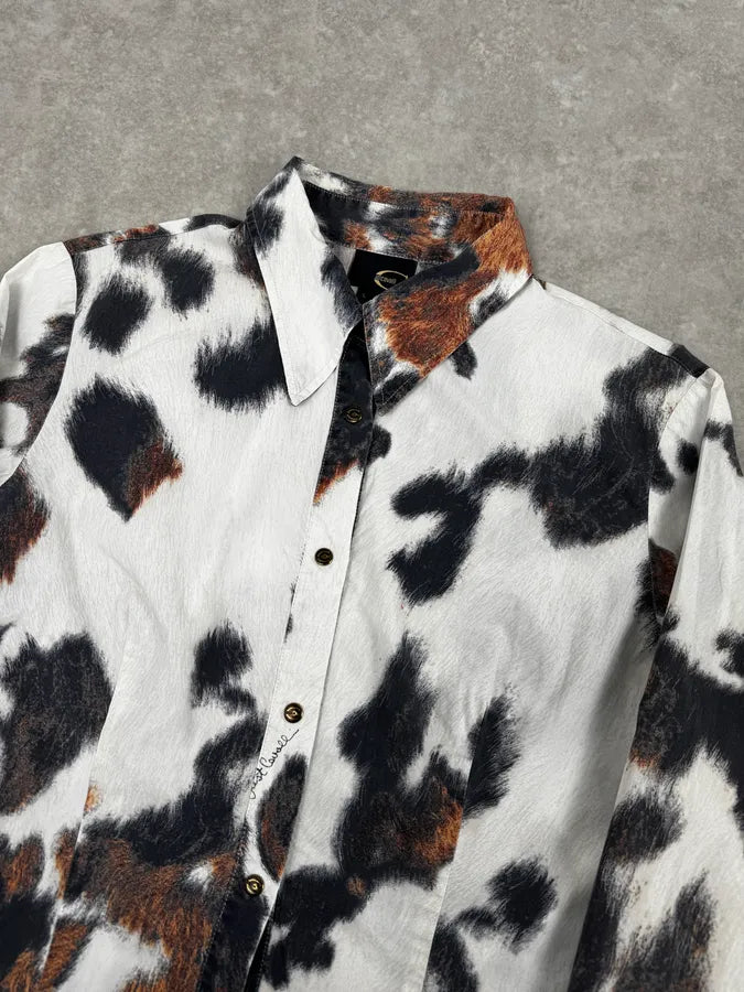 SS2004 Cavalli White & Brown Cow Print Shirt uWvAuyE 4