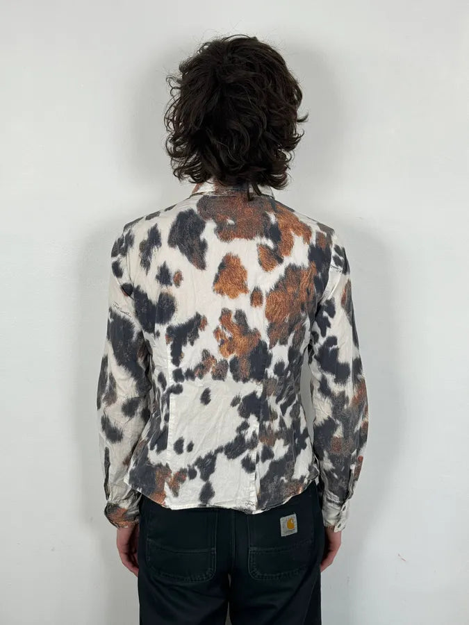 SS2004 Cavalli White & Brown Cow Print Shirt uWvAuyE 2