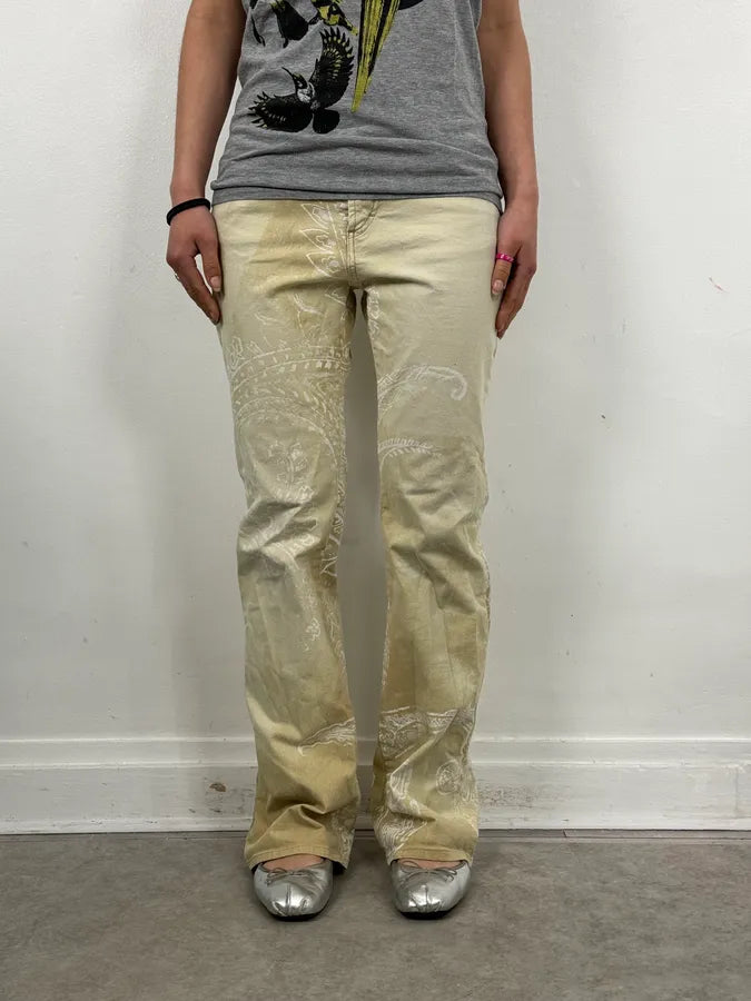 AW2003 Cavalli Beige & White Presley Flare Pants LRUKKMy 1