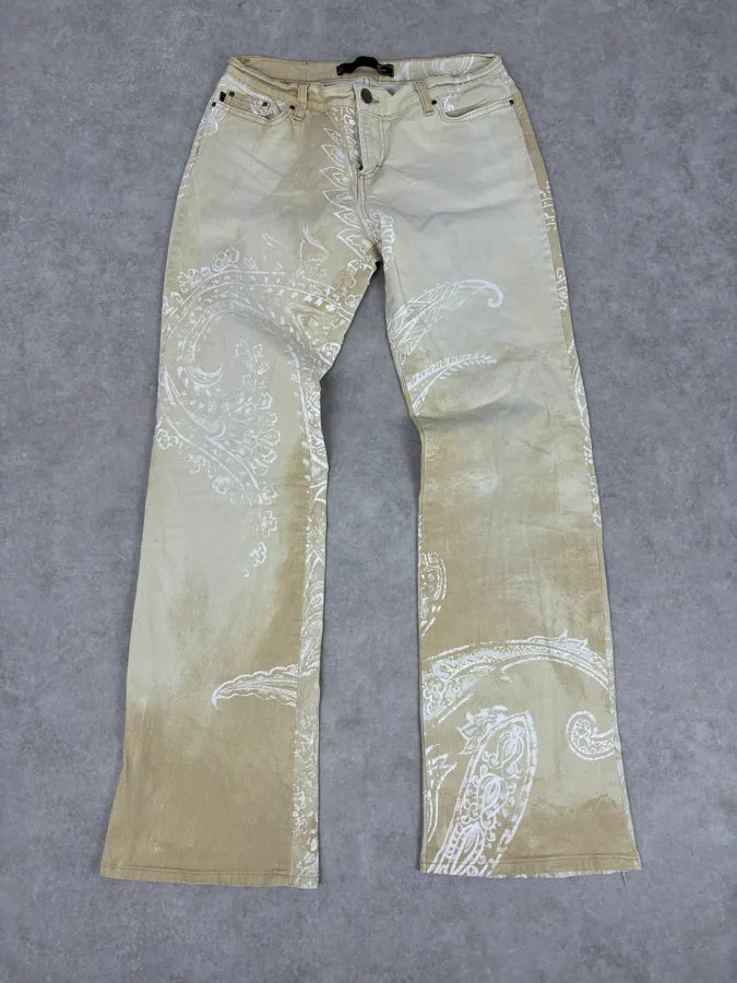 AW2003 Cavalli Beige & White Presley Flare Pants LRUKKMy 0