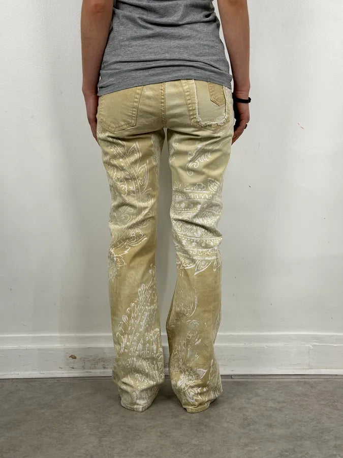AW2003 Cavalli Beige & White Presley Flare Pants LRUKKMy 3