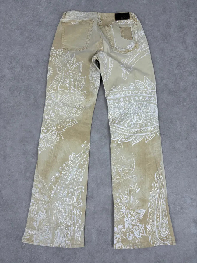 AW2003 Cavalli Beige & White Presley Flare Pants LRUKKMy 5