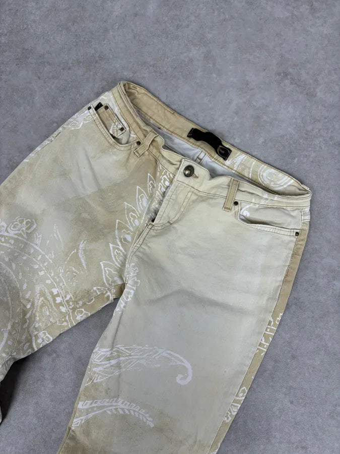 AW2003 Cavalli Beige & White Presley Flare Pants LRUKKMy 4