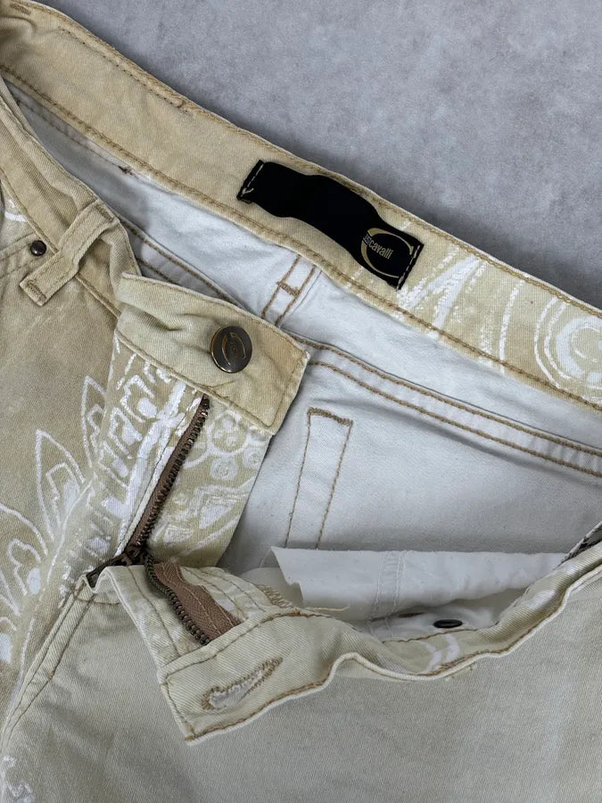 AW2003 Cavalli Beige & White Presley Flare Pants LRUKKMy 8