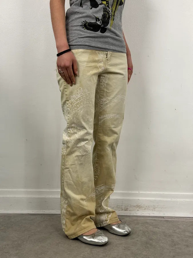 AW2003 Cavalli Beige & White Presley Flare Pants LRUKKMy 2