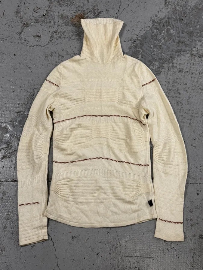2000s Cavalli Cream White Abstract Turtleneck Sweater pndeMhi 0