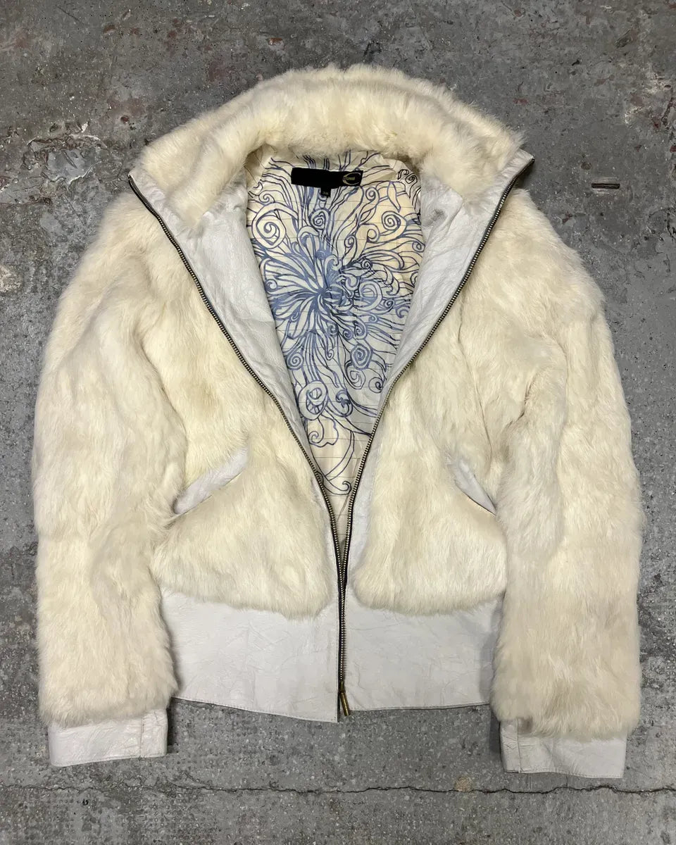 2000s Cavalli Creamy Rabbit Fur Avant-garde Leather Jacket fDOsRPi 5