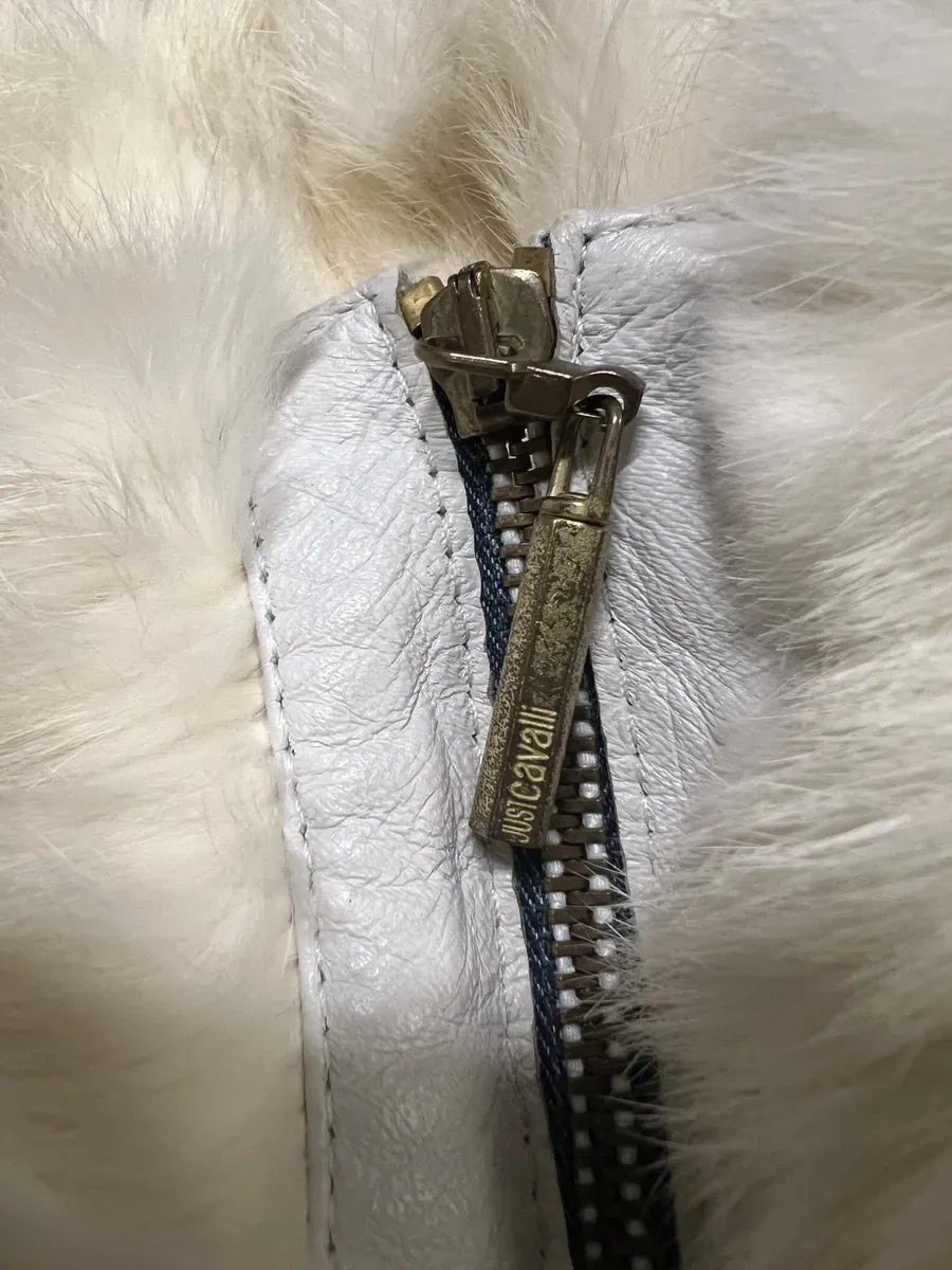 2000s Cavalli Creamy Rabbit Fur Avant-garde Leather Jacket fDOsRPi 7