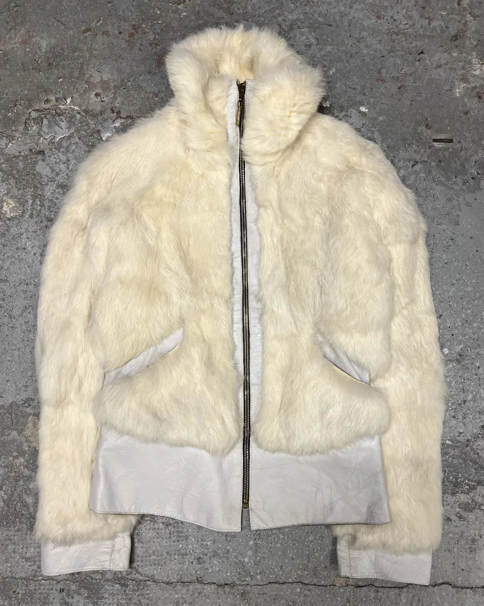 2000s Cavalli Creamy Rabbit Fur Avant-garde Leather Jacket (M) 3