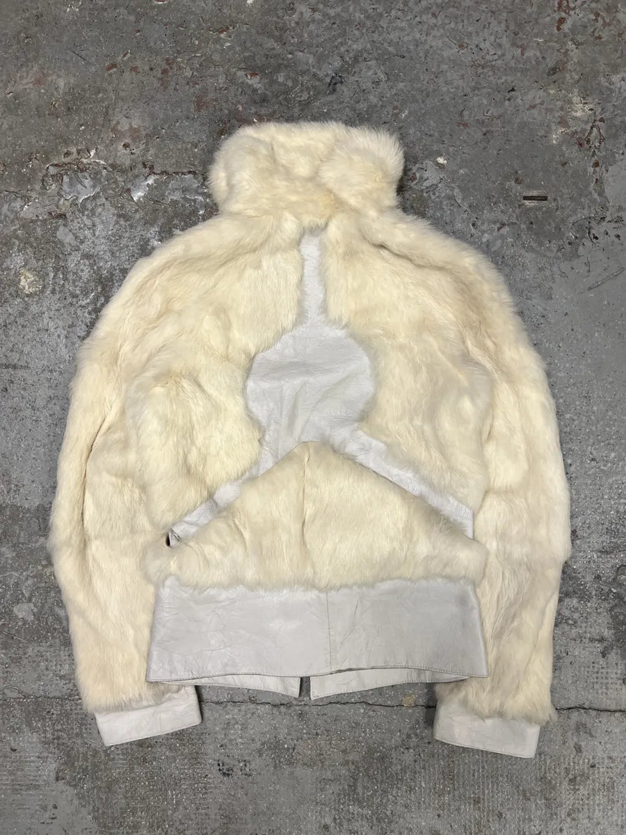 2000s Cavalli Creamy Rabbit Fur Avant-garde Leather Jacket (M) 2