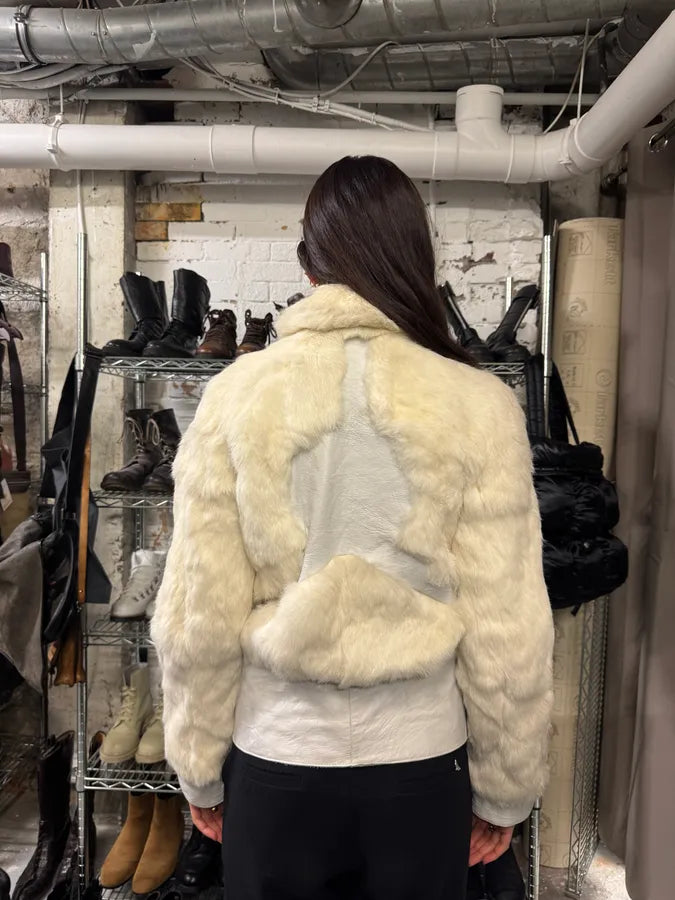 2000s Cavalli Creamy Rabbit Fur Avant-garde Leather Jacket (M) 1