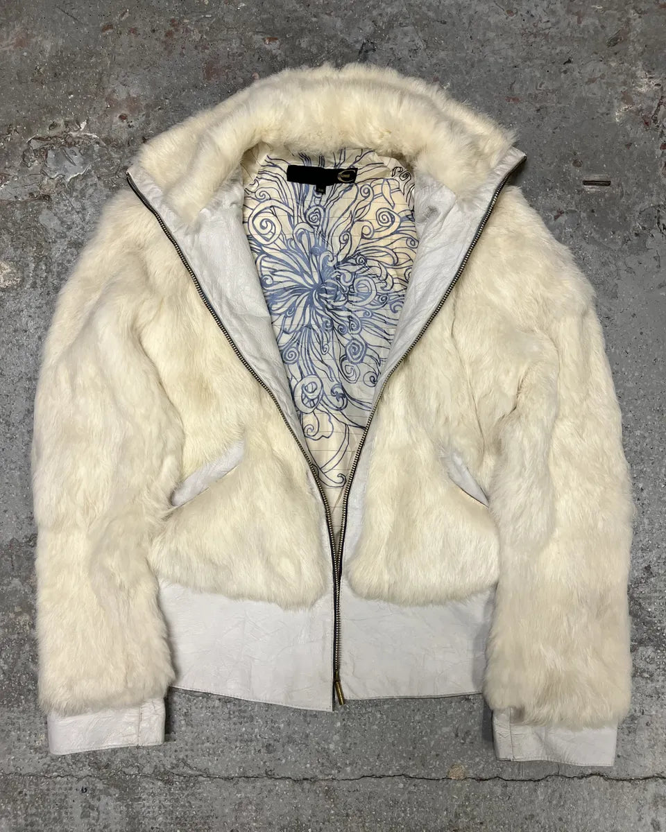 2000s Cavalli Creamy Rabbit Fur Avant-garde Leather Jacket (M) 5