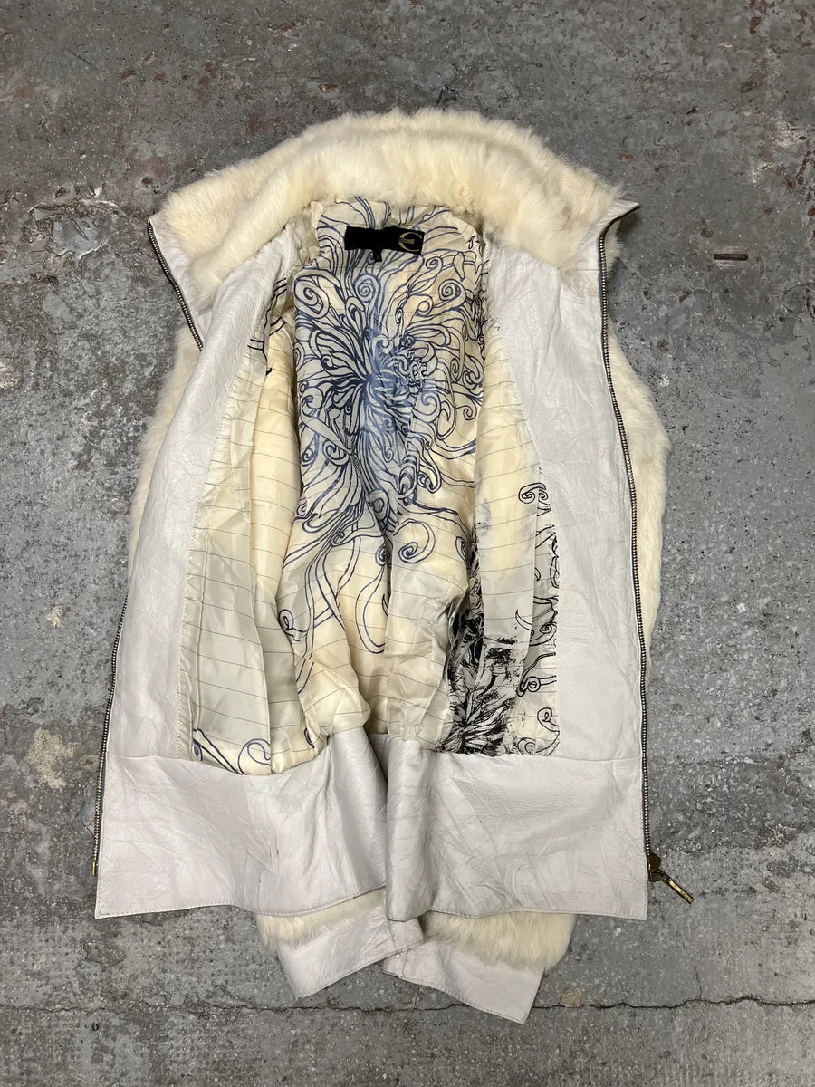 2000s Cavalli Creamy Rabbit Fur Avant-garde Leather Jacket (M) 4