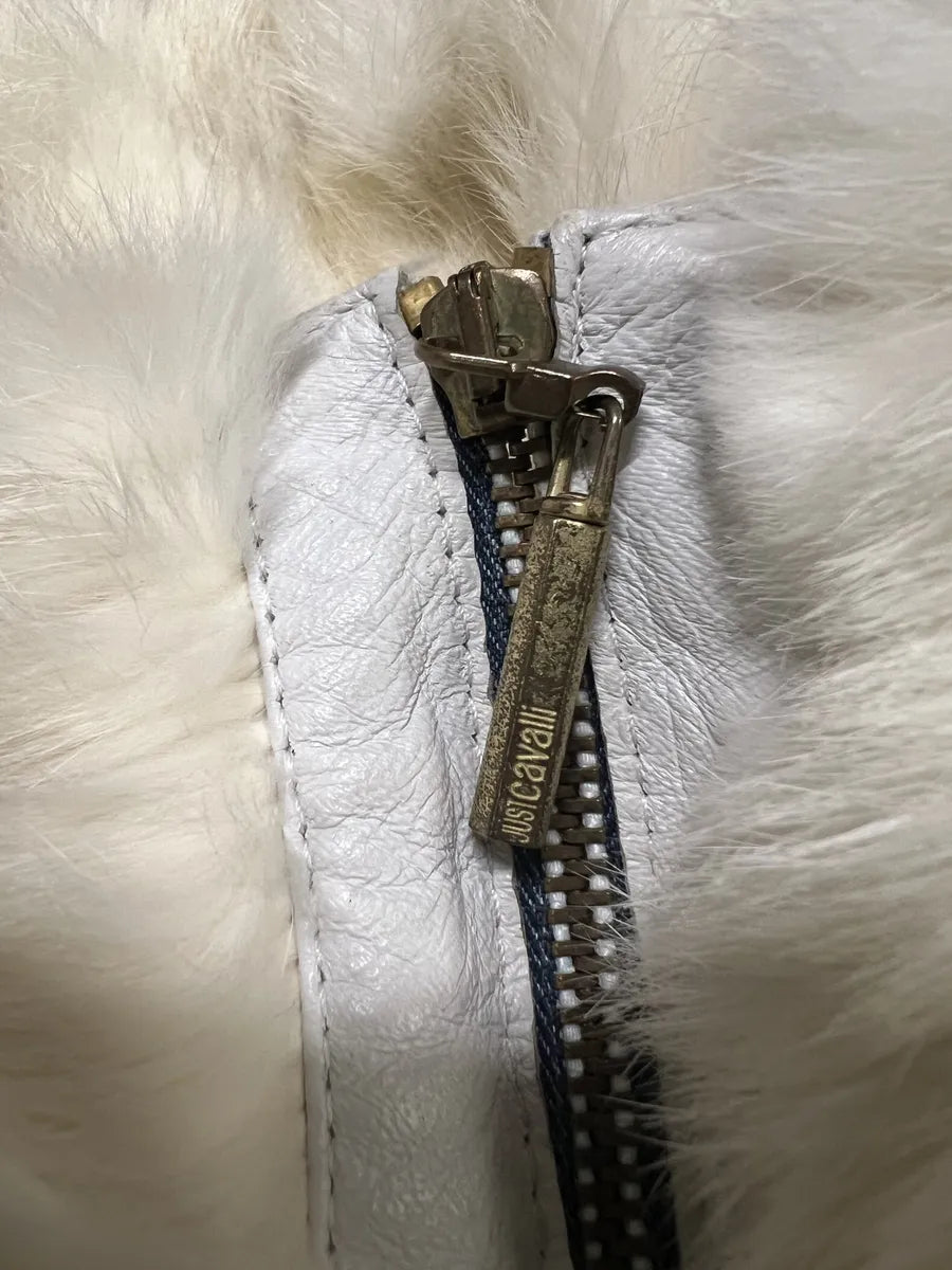 2000s Cavalli Creamy Rabbit Fur Avant-garde Leather Jacket (M) 7